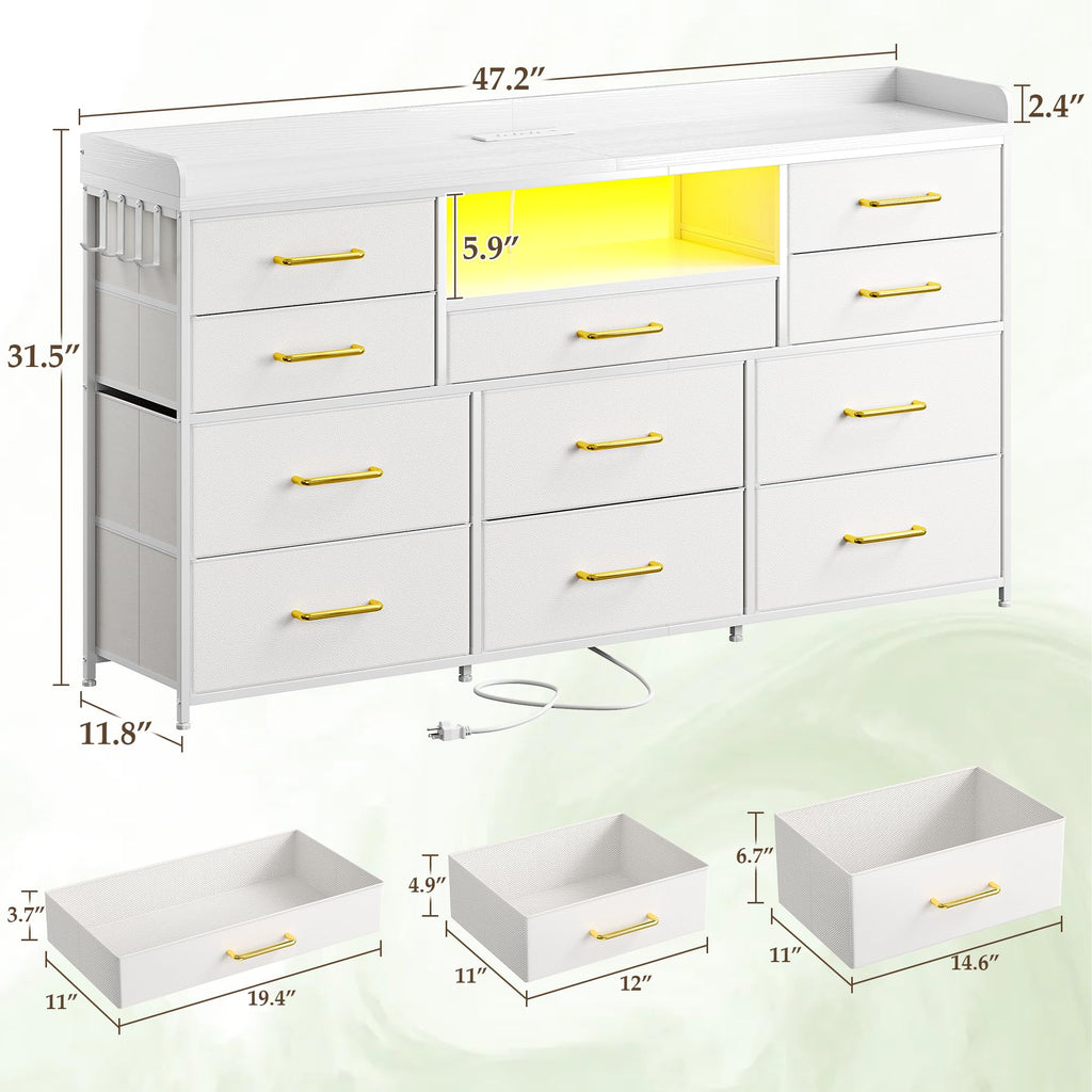 LED Dresser with Charging Station, 11 Drawers & 4 Hooks K583079