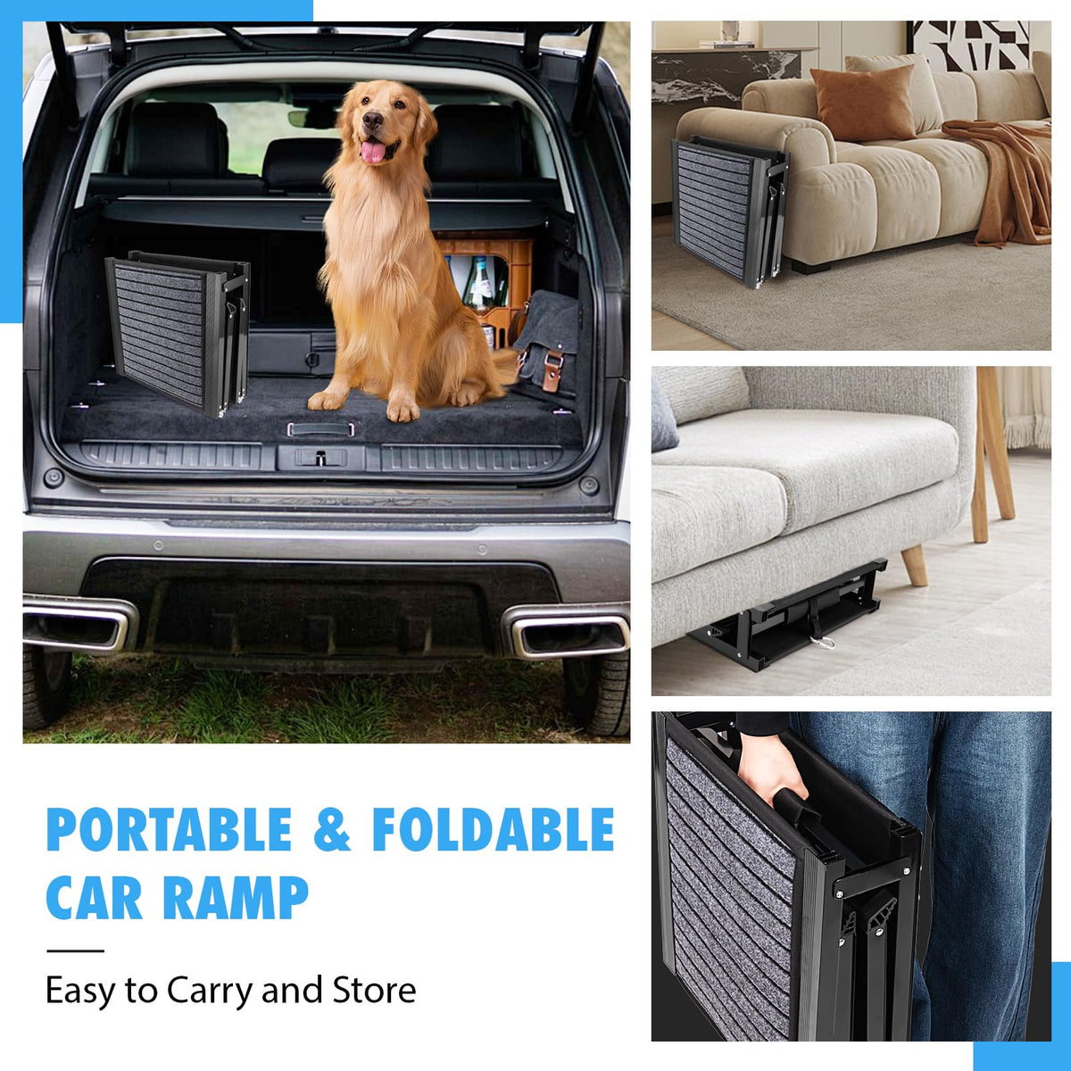 Folding Dog Ramp for Cars, 63"x17" Non-Slip Portable Pet Ramp U148042