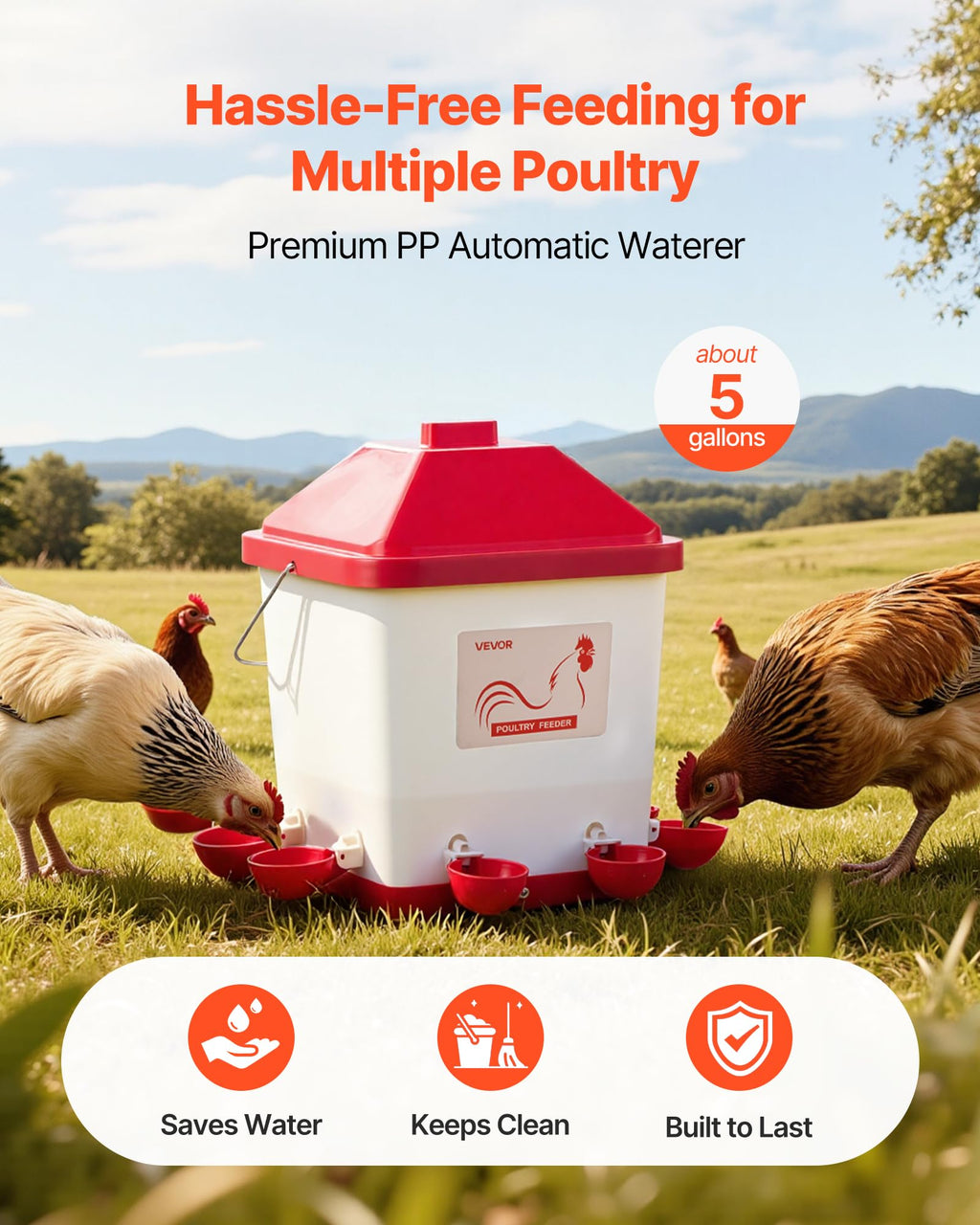 5 Gallon Automatic Chicken Waterer with 6 Water Ports B57645
