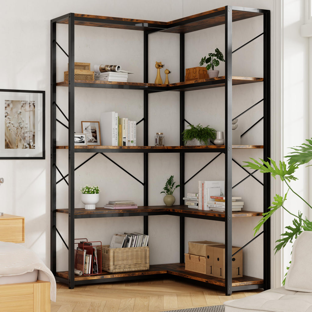 5 Tier L Shaped Corner Bookshelf Y30431