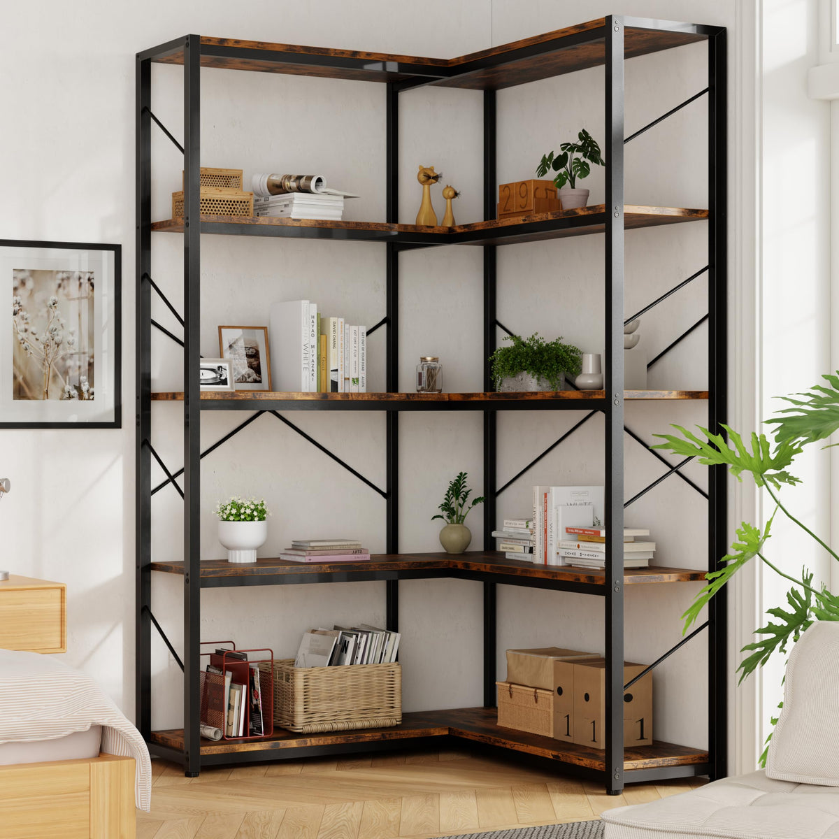 5 Tier L Shaped Corner Bookshelf Y30431