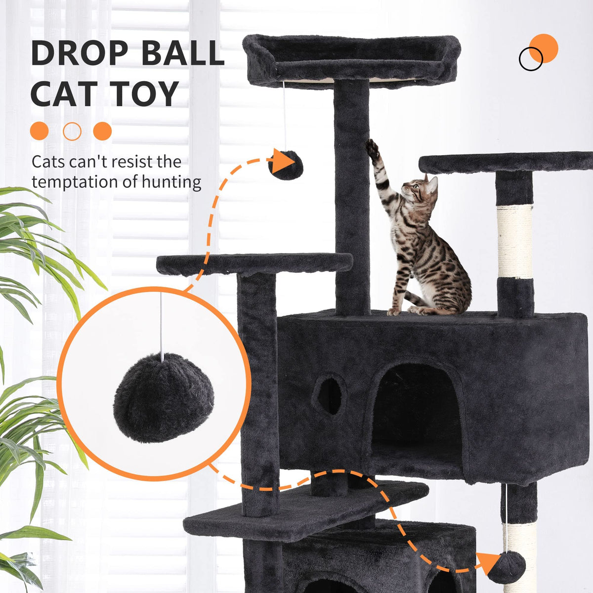 70 Inch Multi-Level Cat Tree with Scratching Post, Condo, Plush Perch K301