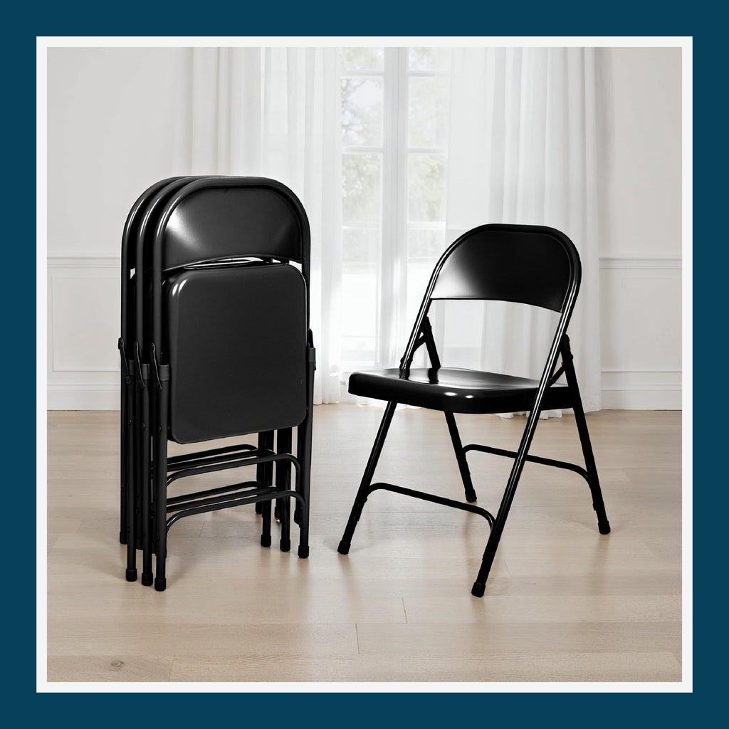 Black Steel Folding Chairs 4-Pack Q358