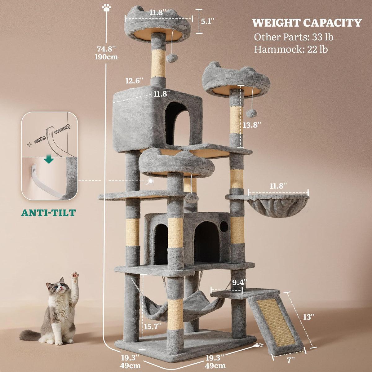 75-Inch Tall Multi-Level Cat Tree B586035