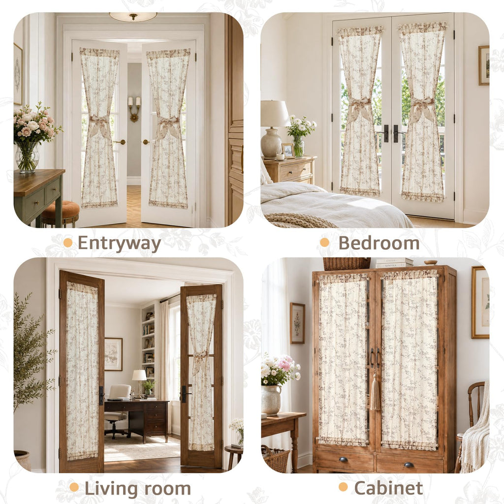 Taupe Linen Floral 72 Inch Rod Pocket Curtains 2 Panels Q244