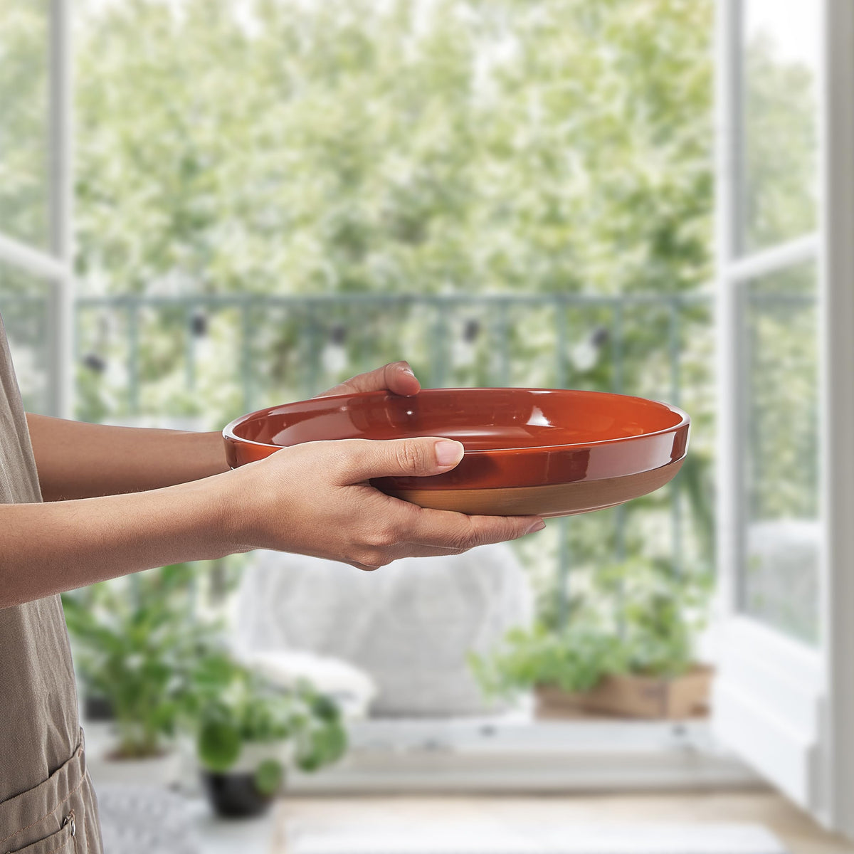 Ceramic Flat Pasta Bowl Plate Set of 4, 35oz Microwave Safe M82230