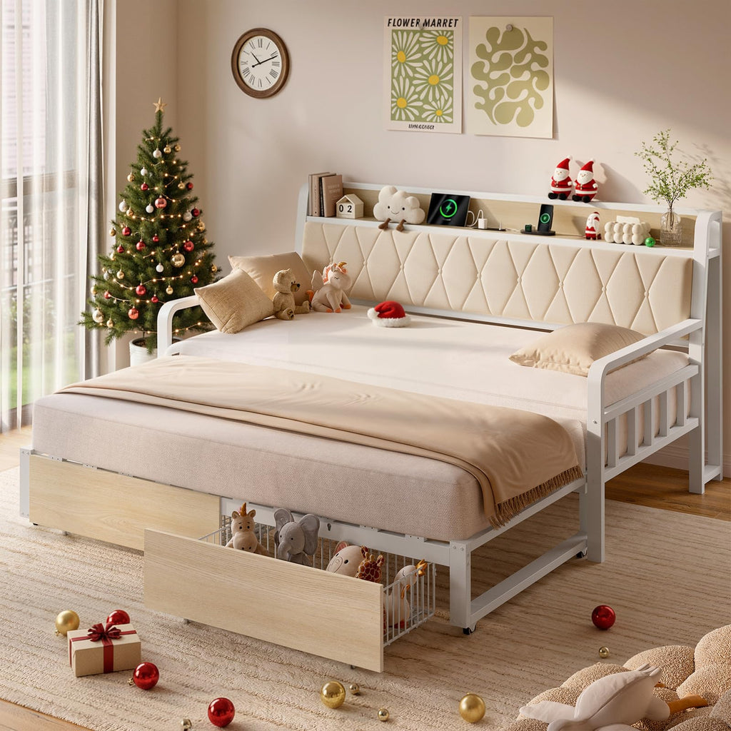 White Twin Daybed with Pop up Trundle X863524