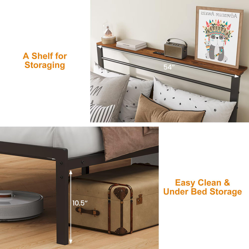 Twin Bed Frame with LED Lights & Charging Station T866