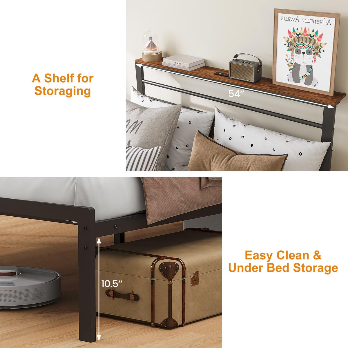 Twin Bed Frame with LED Lights & Charging Station T866