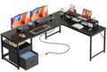 63 Inch L Shaped Desk with Power Outlets and USB-C Port, Black O54137