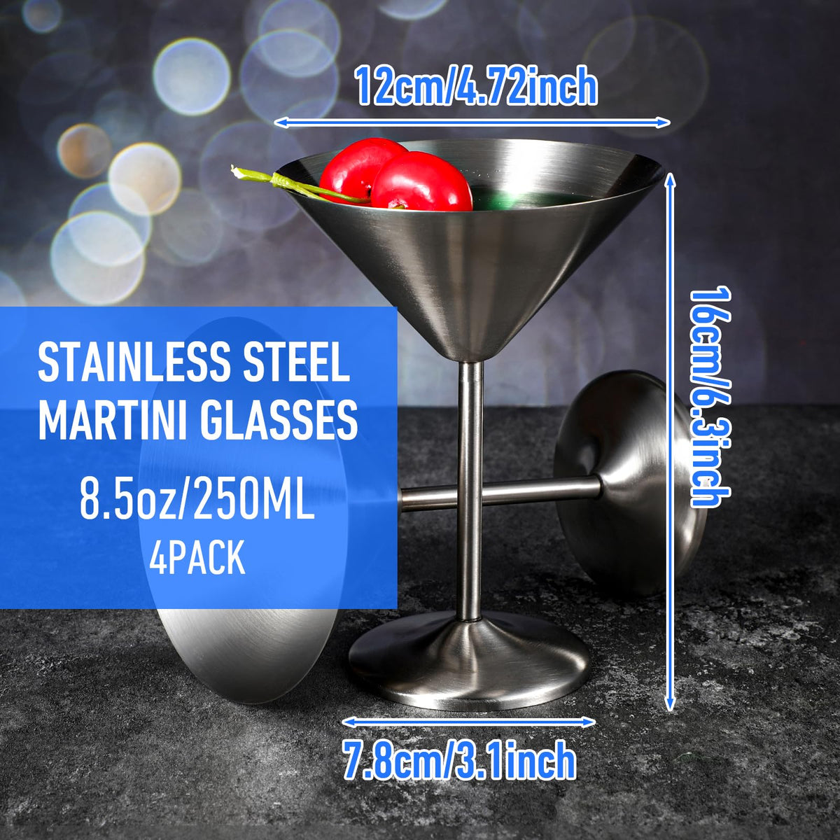 4-Pack Stainless Steel Martini Glasses 8.5oz B75983