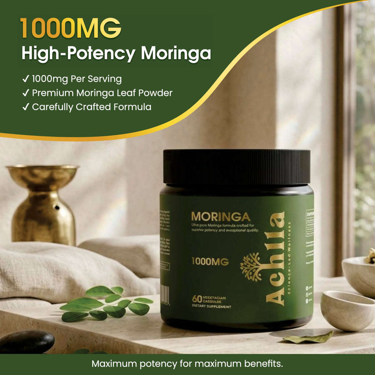 Organic Moringa Leaf 1000mg 60 Capsules E9048