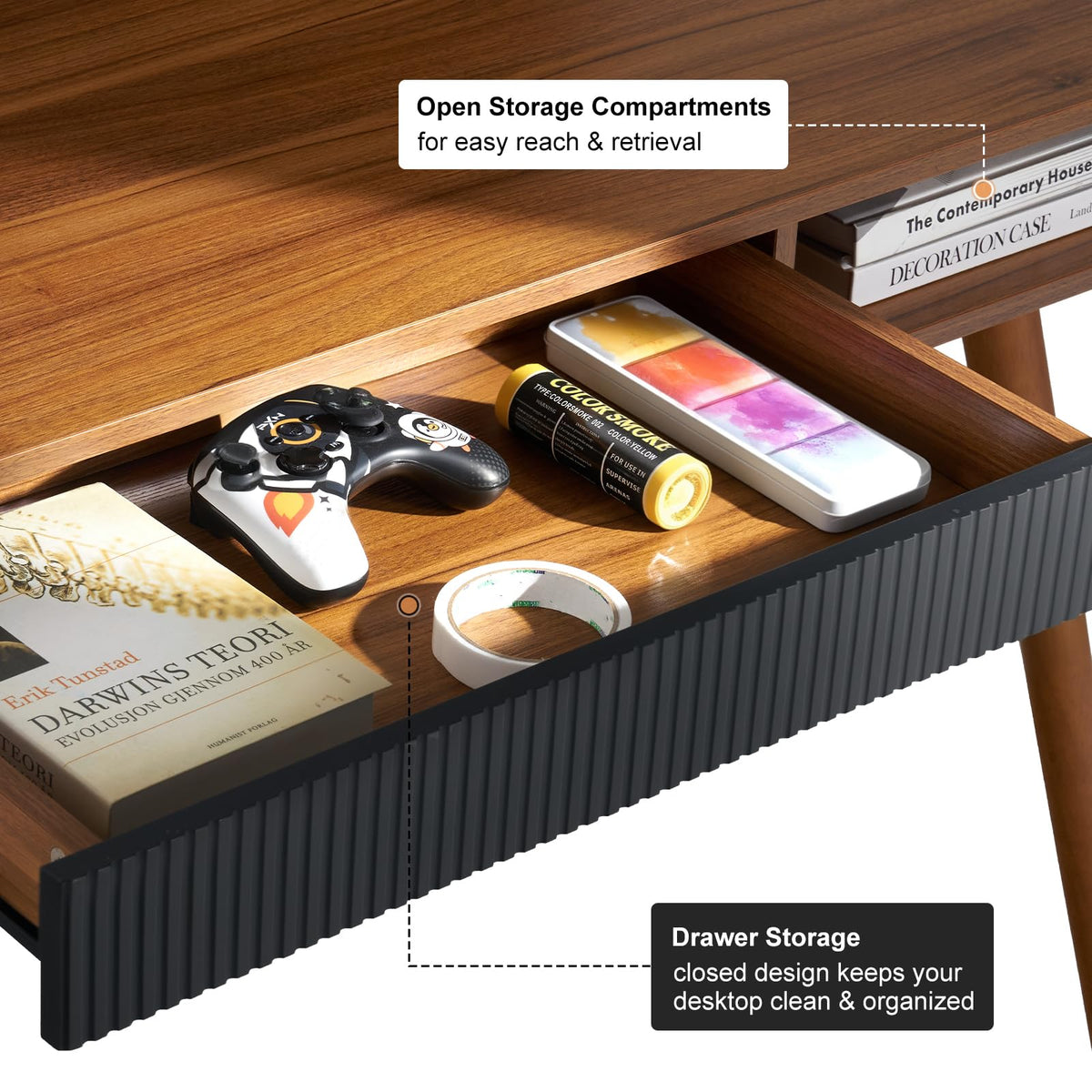 Walnut Wood Desk with Drawer K6494