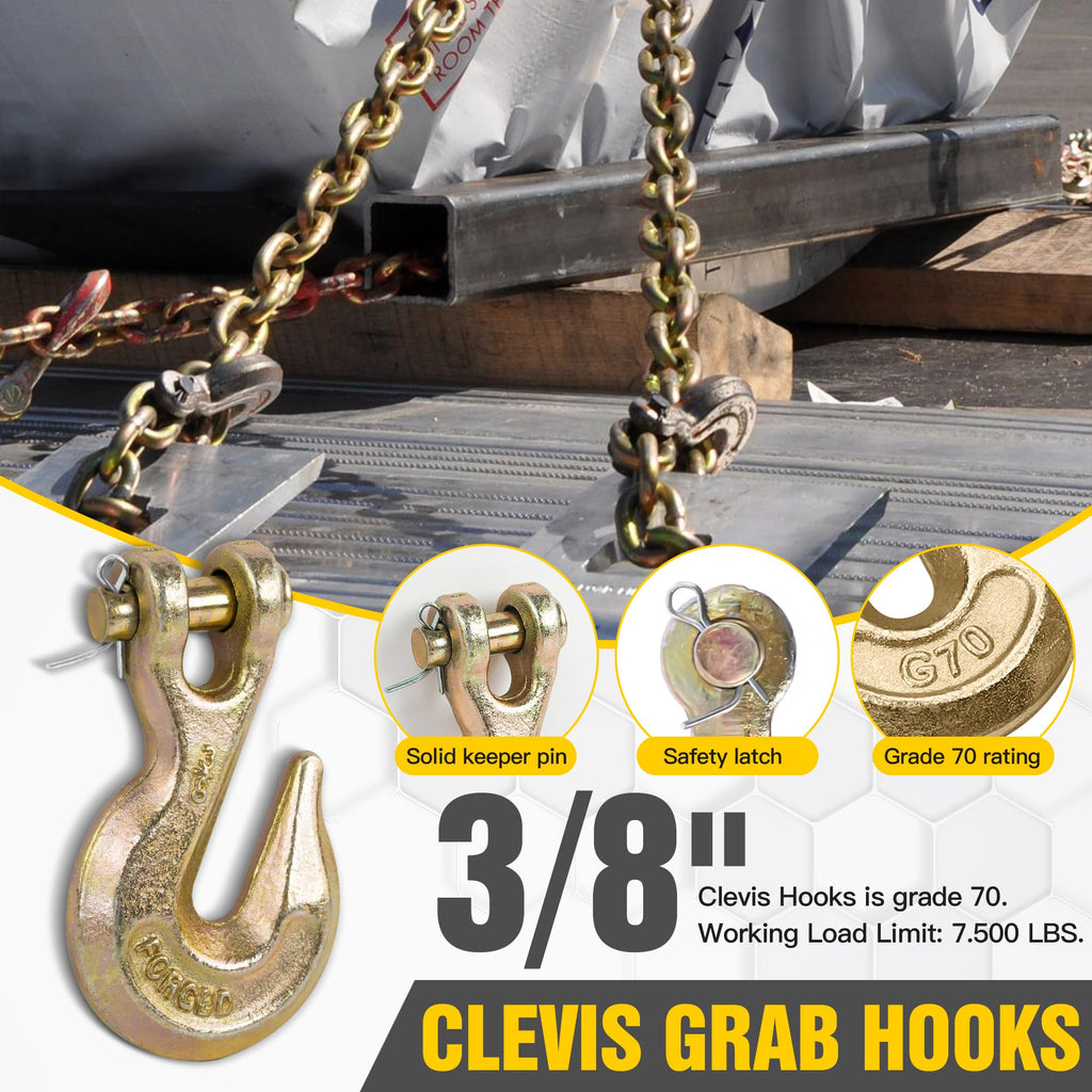 3/8" Clevis Grab Hooks 4 Pack Heavy Duty Chain Hook R337