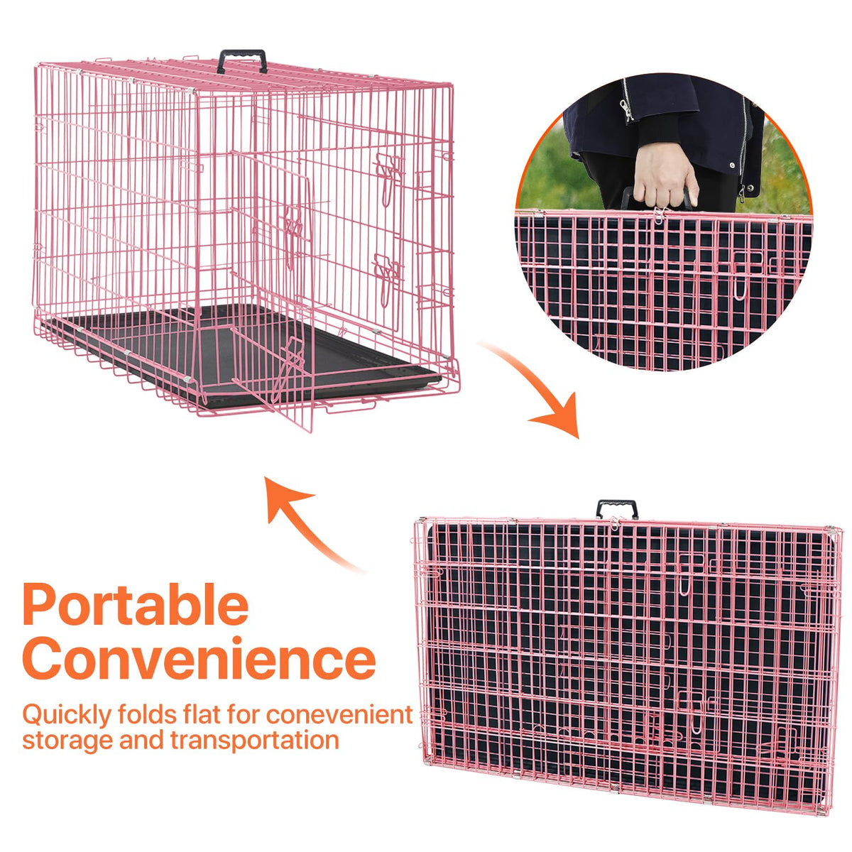 Folding Metal Dog Crate with Tray & Divider C548313