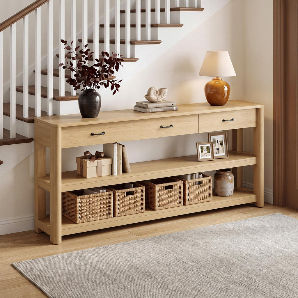 Oak Console Table with Storage Drawers F782