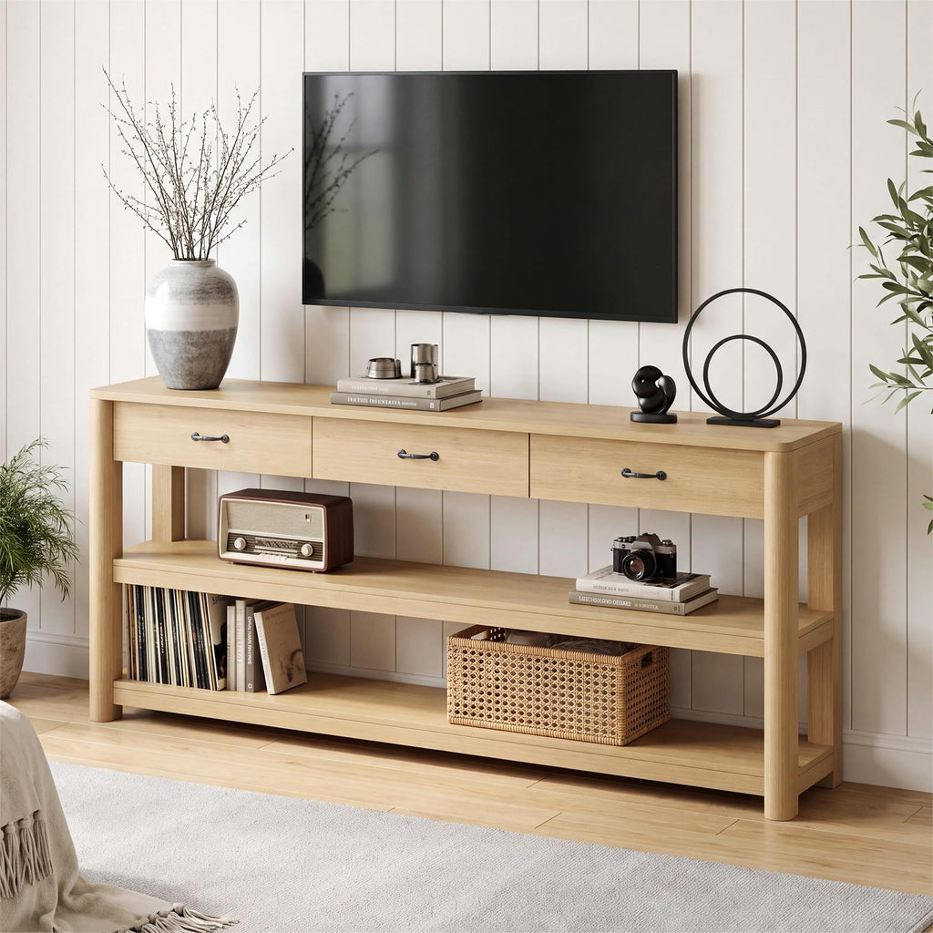 Oak Console Table with Storage Drawers F782