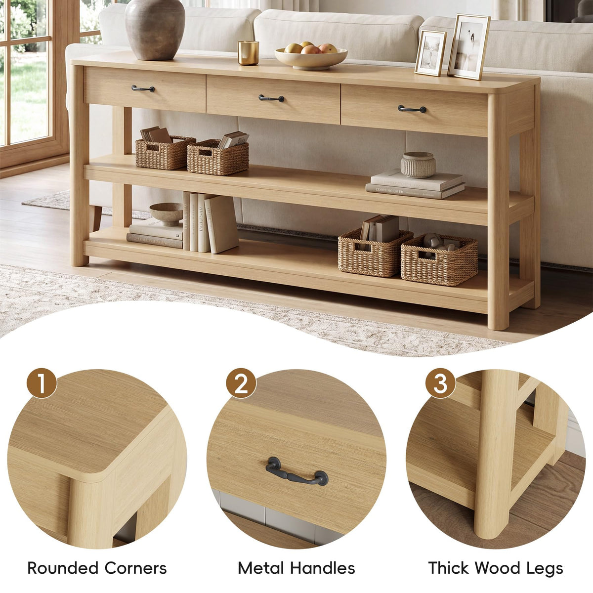 Oak Console Table with Storage Drawers F782