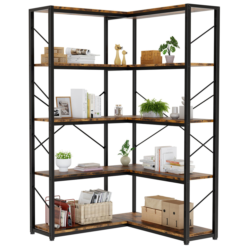 5 Tier L Shaped Corner Bookshelf Y30431
