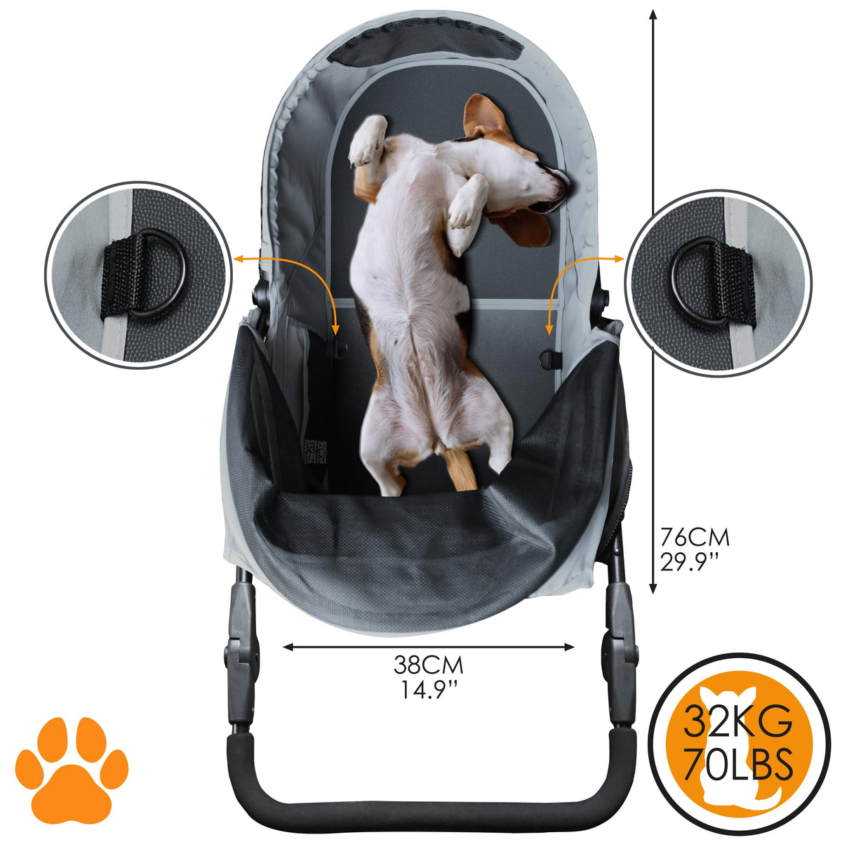 Dog & Pet Buggy, Holds up to 32 kg, Easy Fold D872640