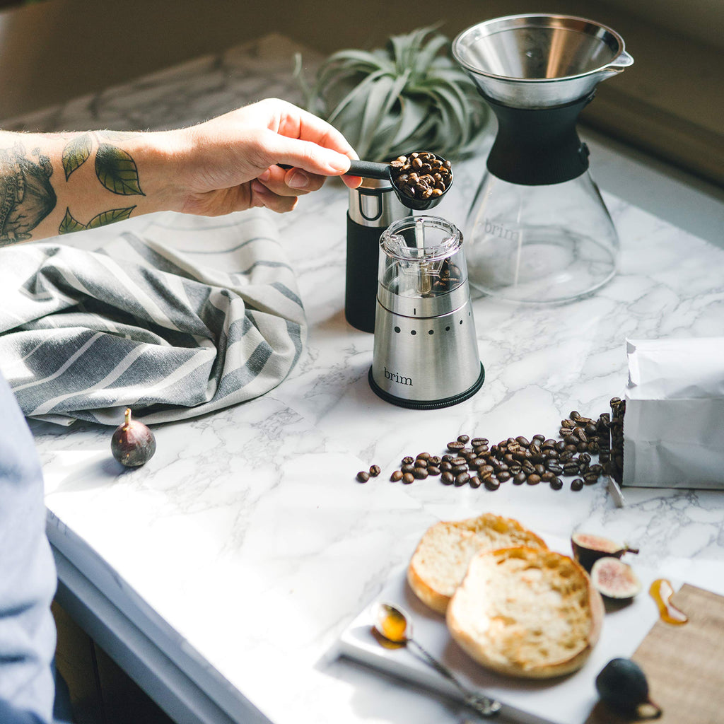 Electric Handheld Burr Coffee Grinder, 9 Grind Settings, Stainless Steel/Black P597510