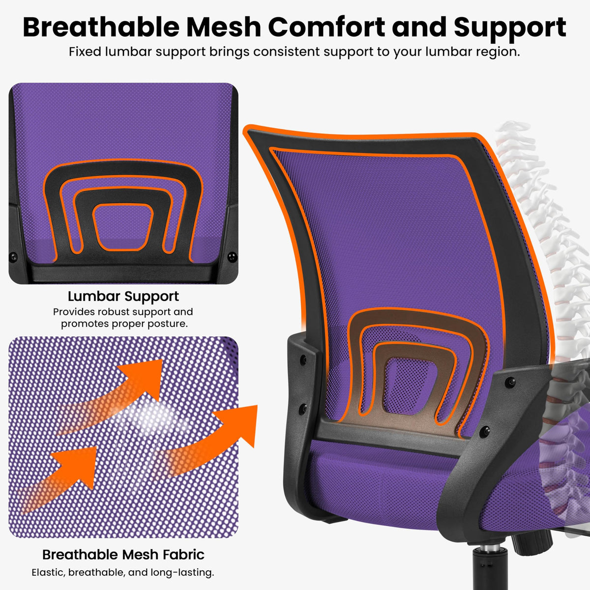 Purple Adjustable Swivel Mesh Office Chair Y39661