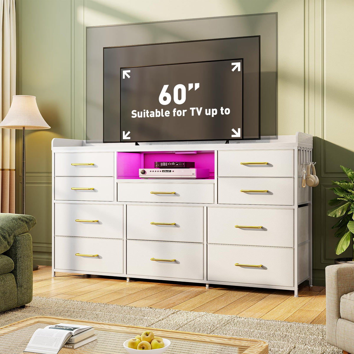 LED Dresser with Charging Station, 11 Drawers & 4 Hooks K583079