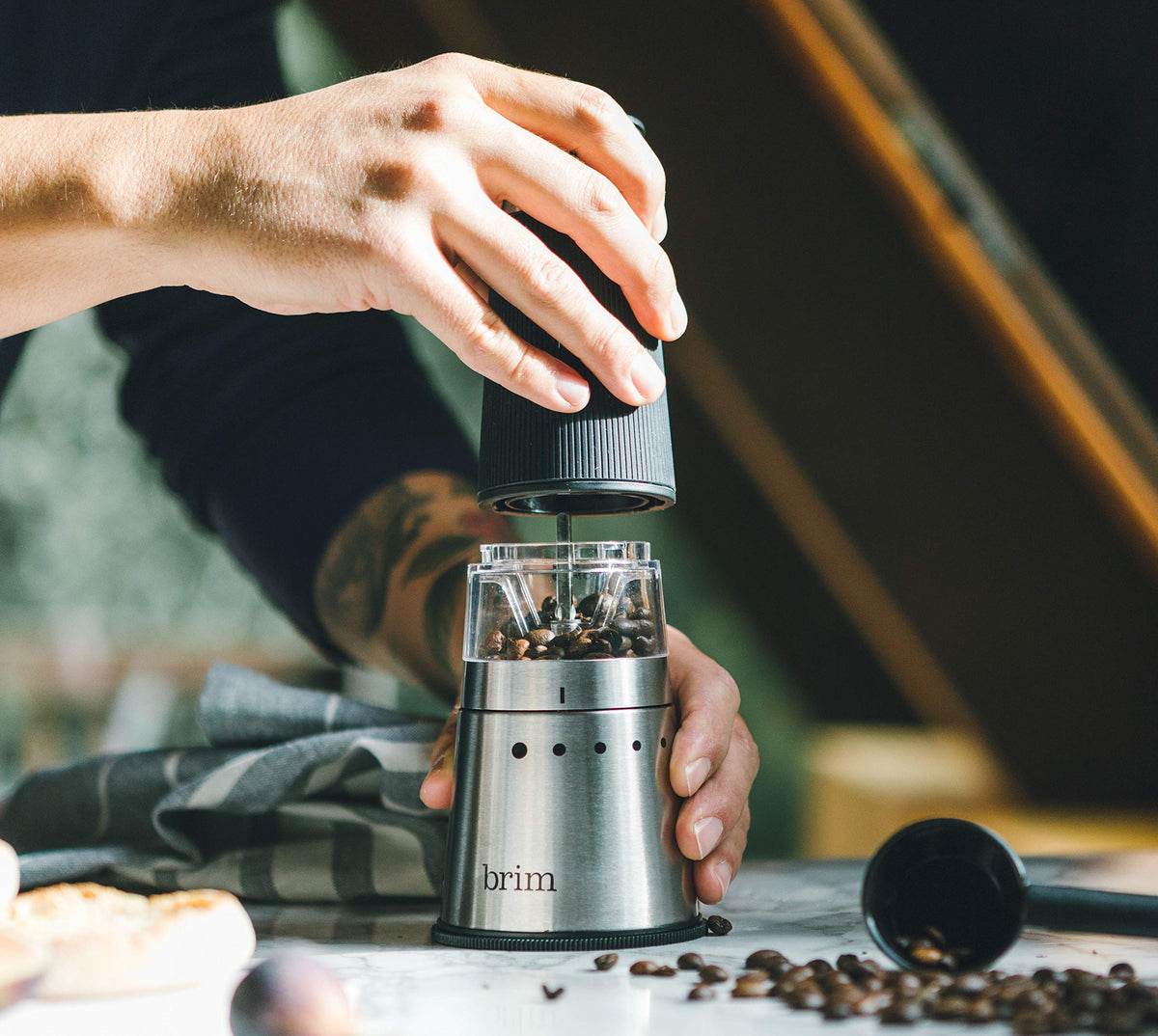 Electric Handheld Burr Coffee Grinder, 9 Grind Settings, Stainless Steel/Black P597510