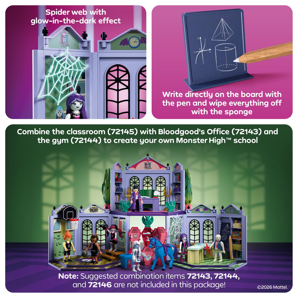 Monster High Classroom Playset with Blackboard & Glow‑in‑the‑Dark Spider Web U6216