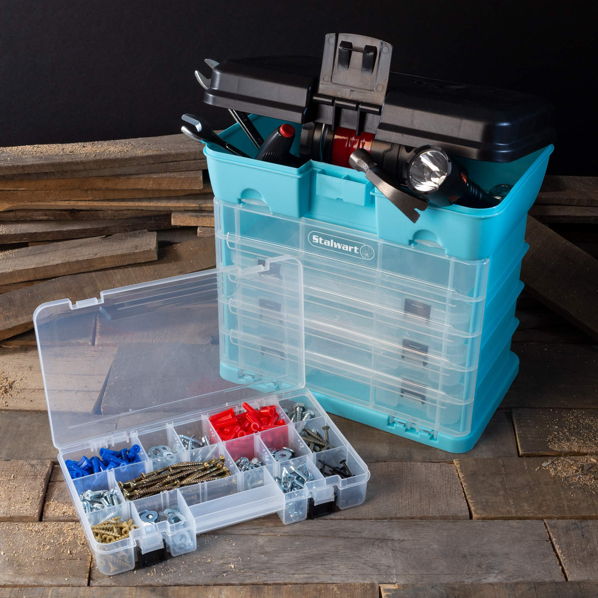 Light Blue Small Parts Organizer Box W5367
