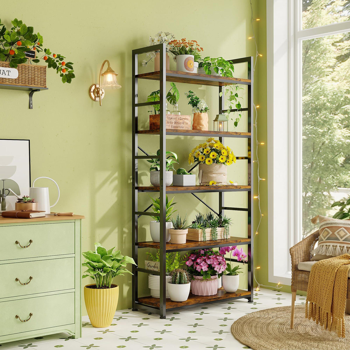 32 Inch 5-Tier Wood Metal Bookshelf O35624