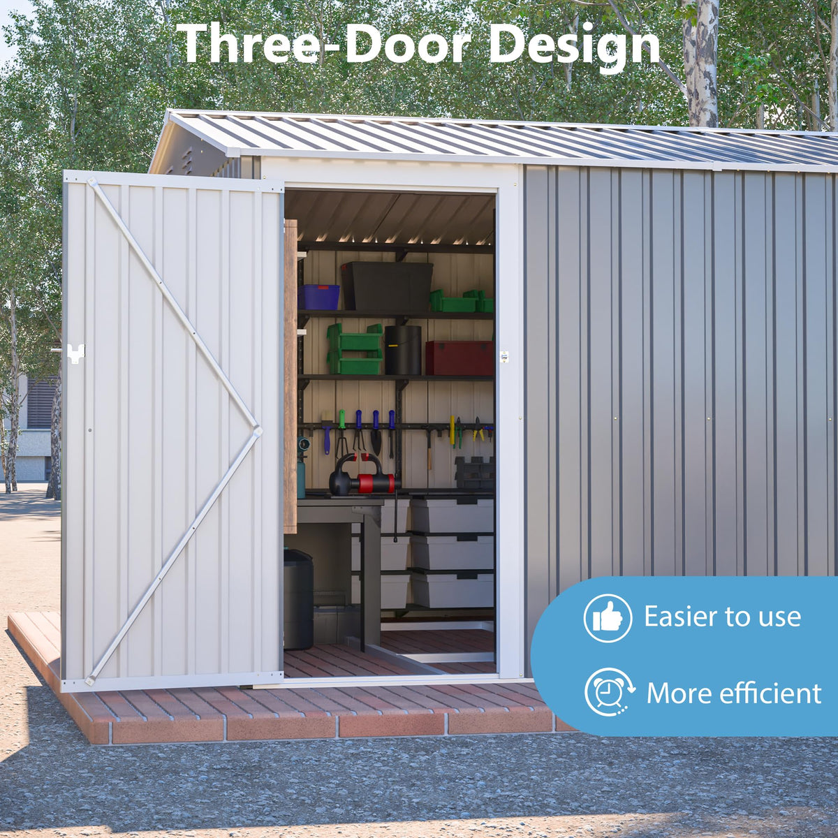 10x14 FT Waterproof Metal Storage Shed with 3 Lockable Doors R677358