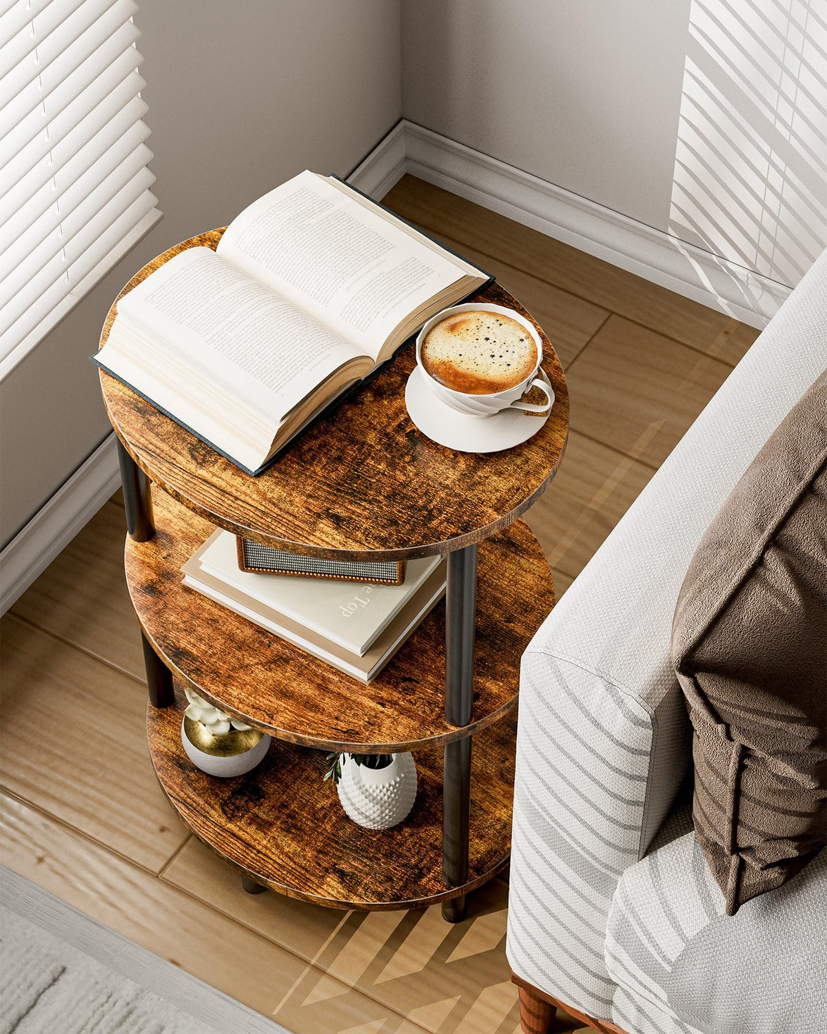 3 Tier Oval Wood and Metal End Table T790095
