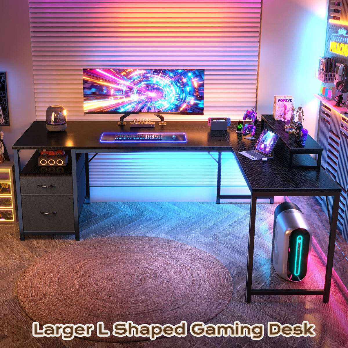 63 Inch L Shaped Desk with Power Outlets and USB-C Port, Black O54137