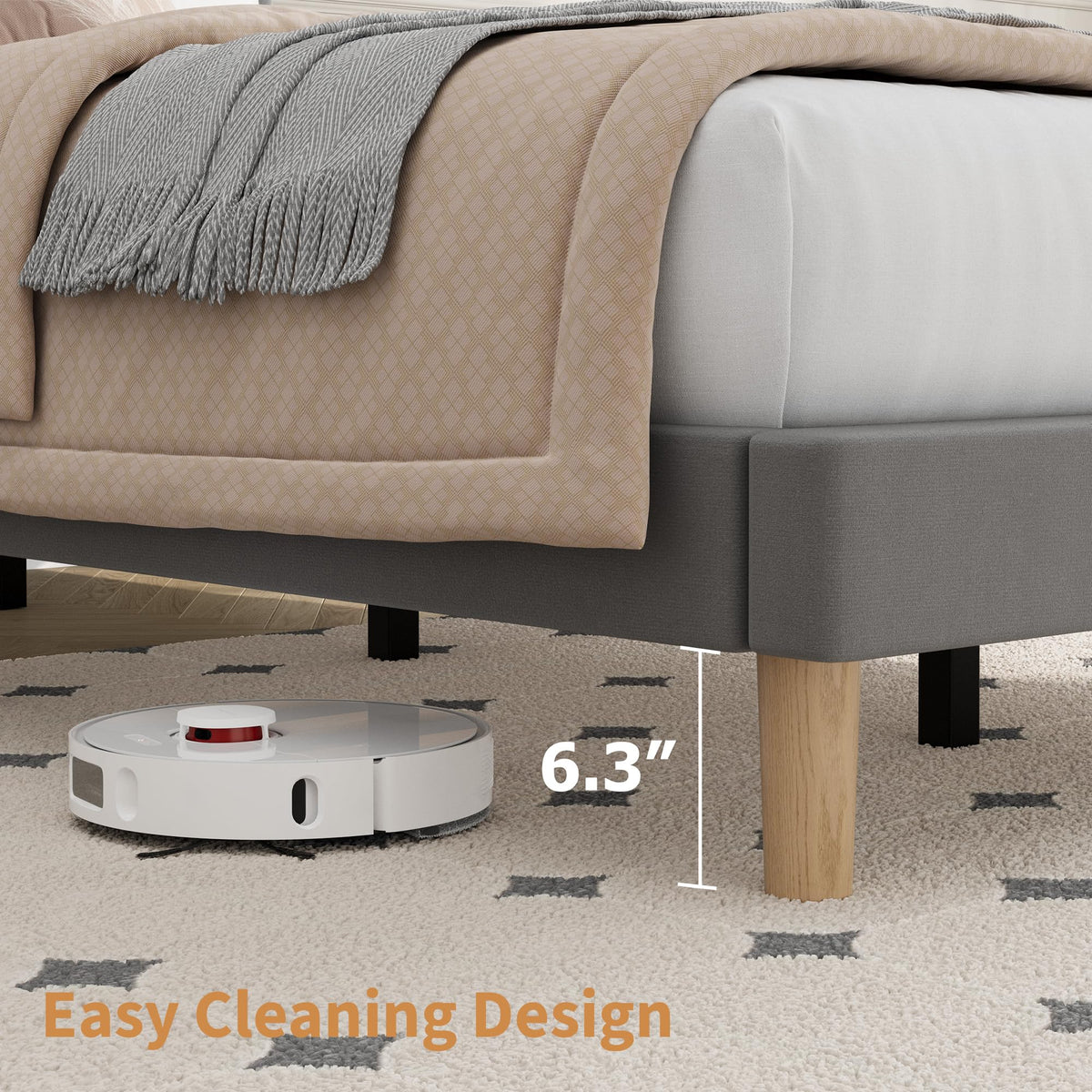 Velvet Upholstered Platform Bed with Adjustable Headboard W8147
