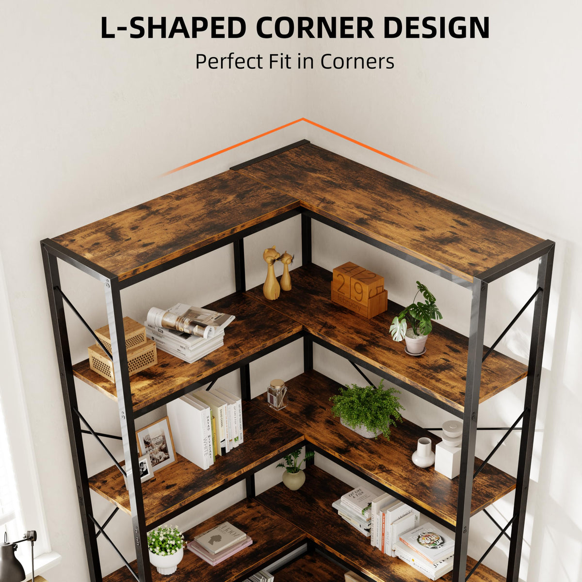 5 Tier L Shaped Corner Bookshelf Y30431