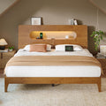 Queen Size Solid Wood Bed Frame with Storage Headboard, Brown Y883