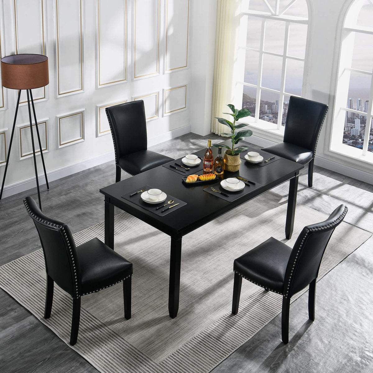 Black PU Leather Upholstered Dining Chairs Set of 2 W5281