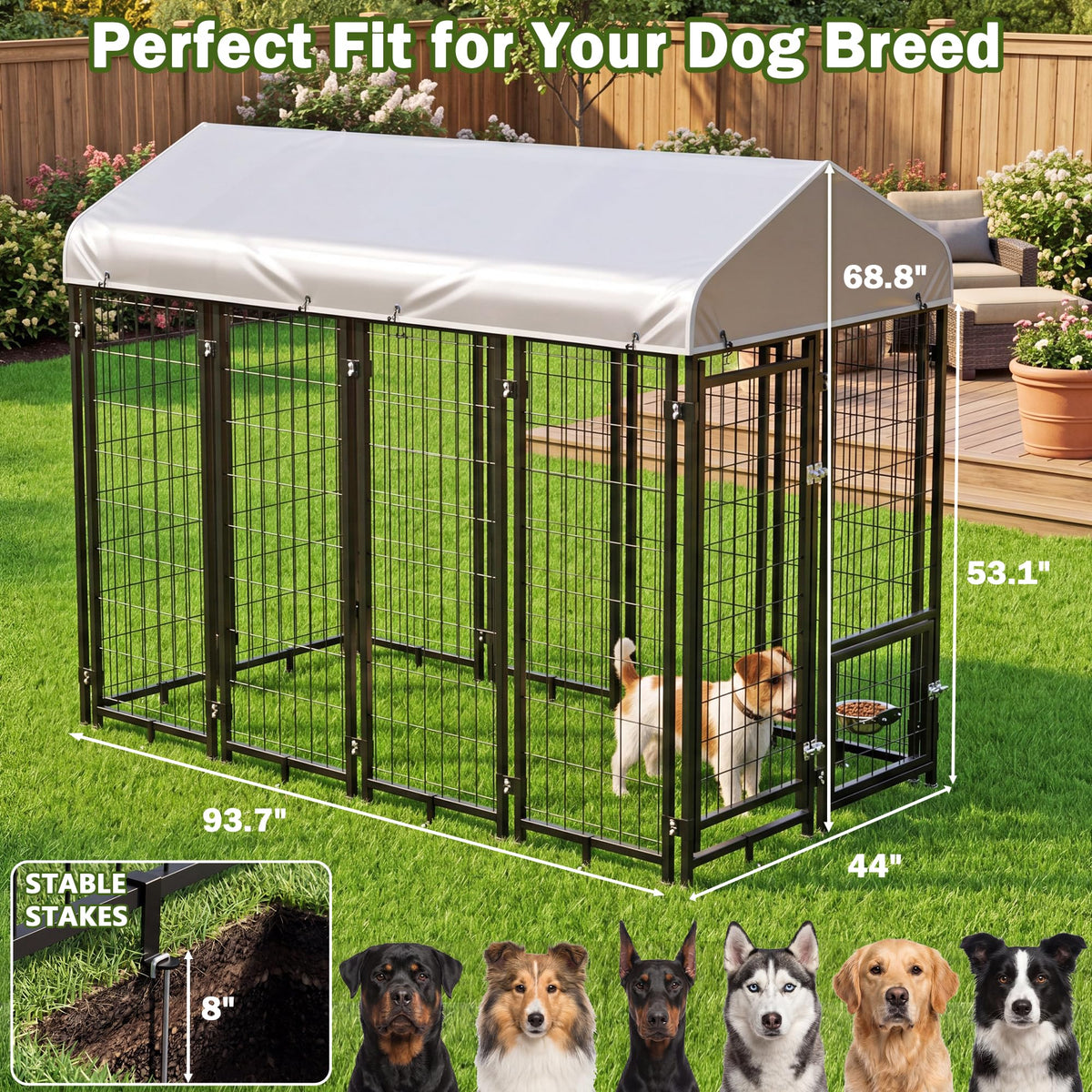 8x4x6 FT Heavy Duty Outdoor Dog Kennel with Roof B2568