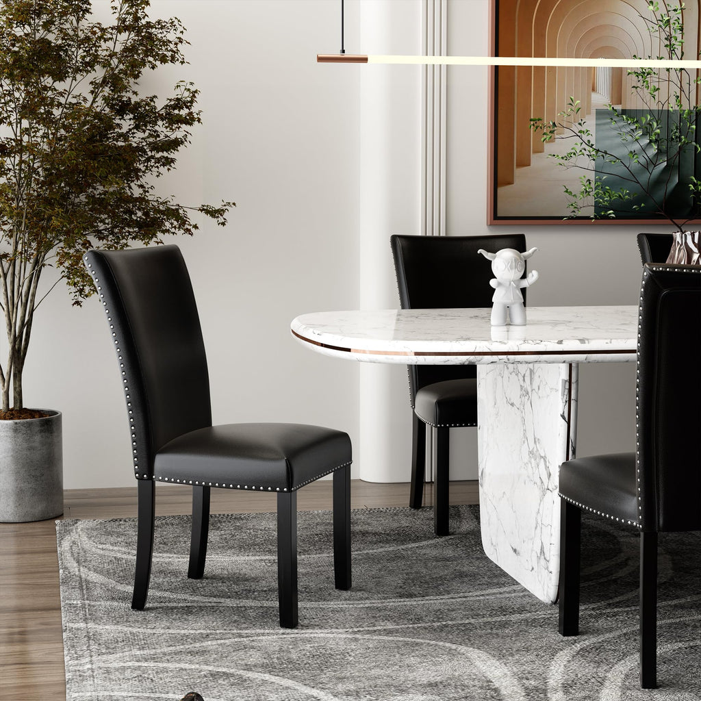 Black PU Leather Upholstered Dining Chairs Set of 2 W5281