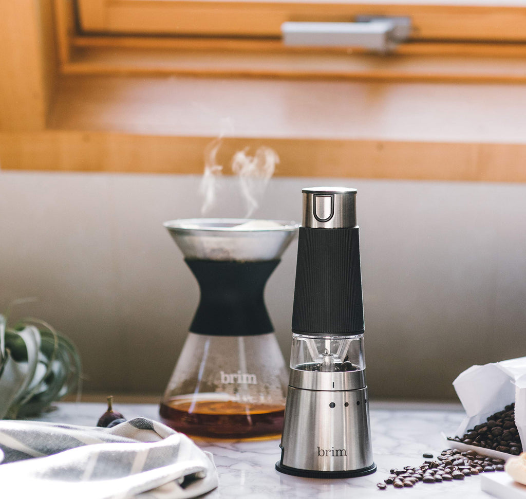Electric Handheld Burr Coffee Grinder, 9 Grind Settings, Stainless Steel/Black P597510