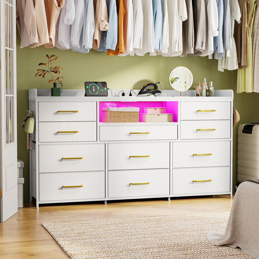 LED Dresser with Charging Station, 11 Drawers & 4 Hooks K583079
